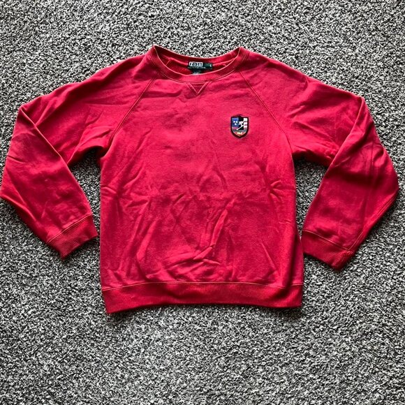 Vntg Polo Ralph Lauren Sweatshirt Womens Large Red Preppy Cotton Classic Winter - Picture 1 of 8